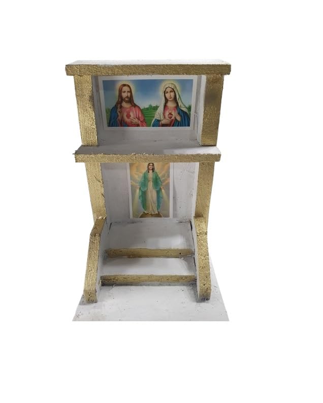 BLUSUPERSHOP Mini templo art1 15 x 15 cm alto 24 cm para manualidades pesebre o para poner fotos de seres queridos difuntos en casa, cementerio de madera y corcho, puedes adornar como quieras Virgen