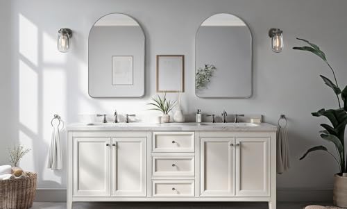 Image of ANDY STAR Chrome Bathroom Mirror, 20 inch x 30 inch Arch Mirror in Stainless Steel Metal Frame, Chrome Arched Bathroom Mirror for Wall, Arch Top Rounded Corner 1 inch Deep Set Design Wall Mount Hangs Vertical