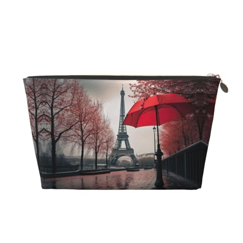 Beauty case da viaggio in pelle dorata - Torre Eiffel riutilizzabile con stampa ombrello rosso borsa organizer per cosmetici - borsa morbida portatile, Oro, taglia unica