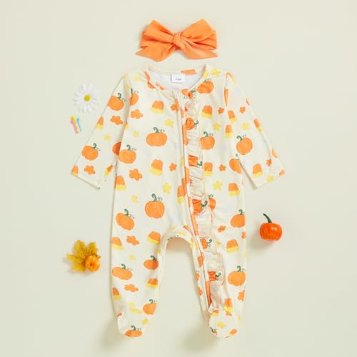My First Halloween Baby Girl Outfit Newborn Preemie Pumpkin Onesie Zipper Footie Romper Jumpsuit Fall Clothes4