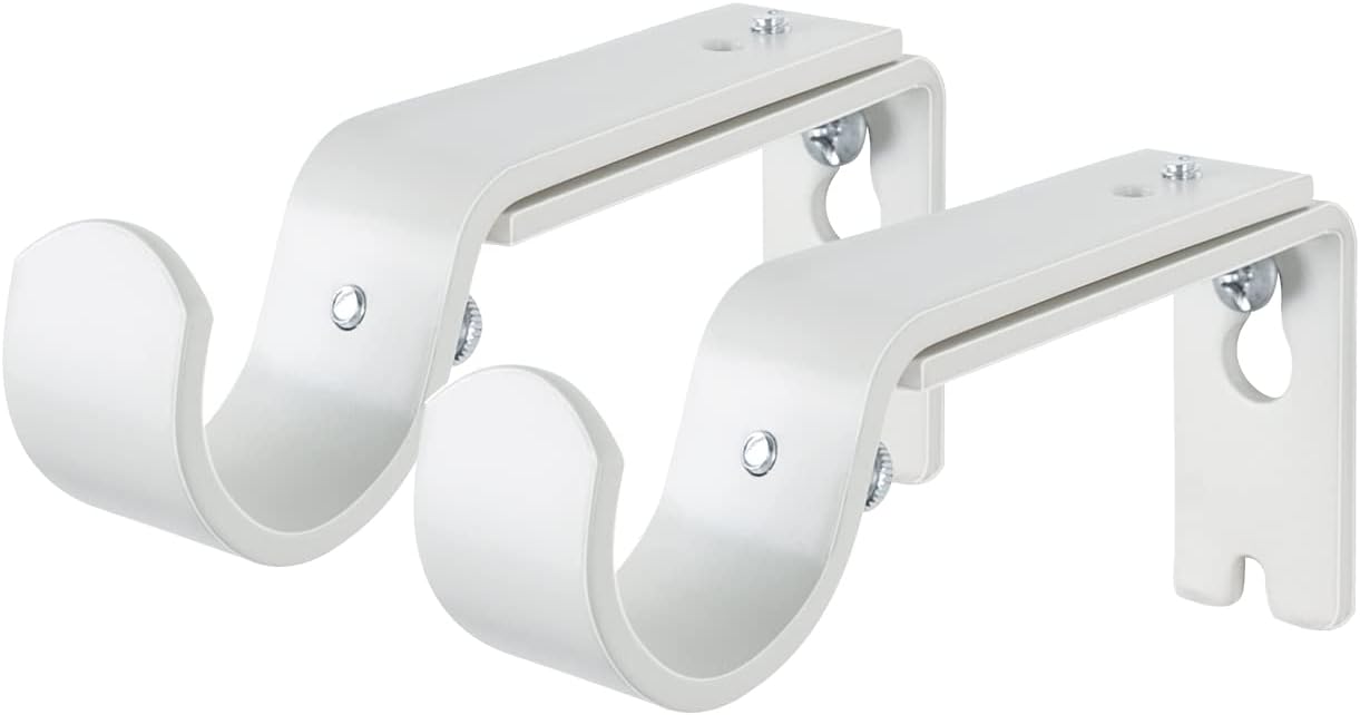 KAMANINA Wall Adjustable Brackets for 1 or 7/8 Inch Curtain rods, Drapery Rod Brackets, Set of 2, Off-White