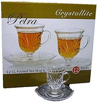 Crystallite Petra Footed Tea Cup(6) & Saucer Set(6), 4 oz