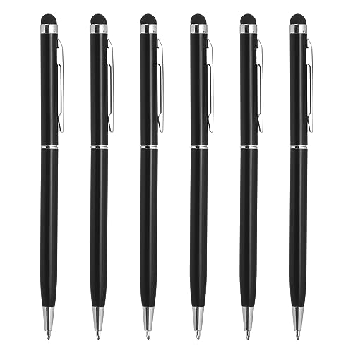 QUARKZMAN 6pcs Métal Stylet Stylo Bille 2 en 1 Universel Rétractable Encre avec Stylets Conseils pour Tous Capacitif Tactile Écran Appareil, Noir