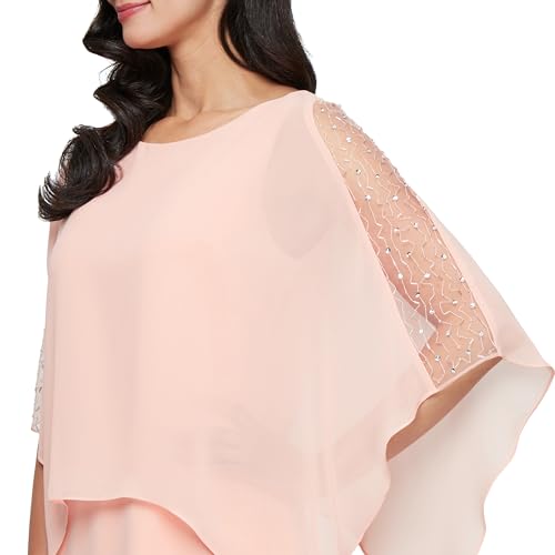 S.L.Fashions Women's Short Sheath Capelet Gown with Asymmetric Overlay,Mother of The Bride Dress,(Petite and Regular Sizes)3