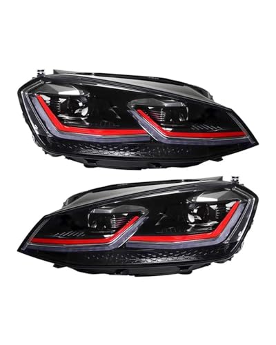 HCYZYU Fari Anteriori Per Golf 7 Faro Modificato Gruppo Ottico Anteriore LED Luce Di Marcia Diurna Lente Indicatore Di Direzione Acqua Faro Gruppo Fari Anteriori Auto(Red Pair 2pcs)