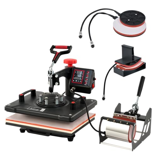 CREWORKS 30x38 cm Heat Press Machine, Professional 5 in 1 Swing Away Sublimation Heat Press for Clothes Caps Mugs Mouse Pad Tote Bag and More for DIY Charity or Business (30×38cm 5 in 1)