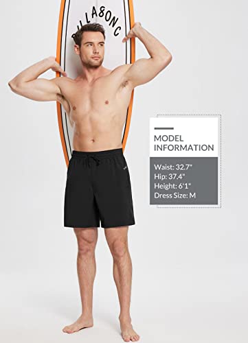 Baleaf Men's 7 Inch Swim Trunks With Compression Liner Quick-Dry Long Shorts Swim Shorts With Zipper Pockets Black M #TOP4