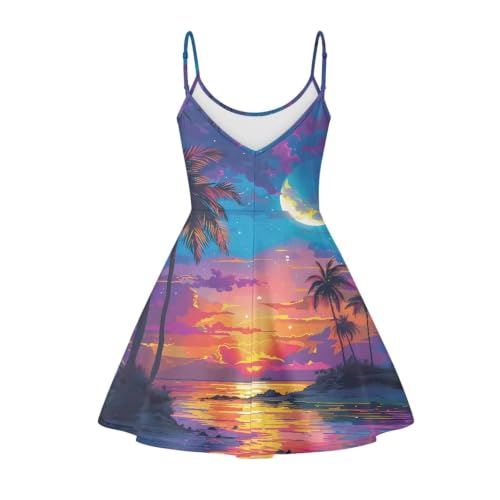 Image of Women's Spaghetti Strap Dress Summer Casual Swing Sundress Girls Beachwear Swing Mini Dress