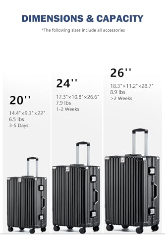 HotWay 20 Inch Aluminum Frame Carry On Luggage with Spinner Wheels, PC Hard Shell Suitcase with Cup Holder, Zipperless Luggage for Business Travel, Black3