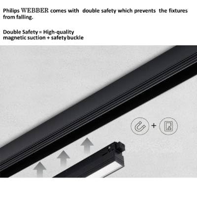 Image of Philips Webber 12W Narrow Blade Magnetic Track Light | Warm White LED | 48V DC Ceiling Light for Living Room, Home & Office | Profile Light for Modern Decor | Slim, Modular Lighting - Black Finish