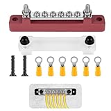 Sammelschiene 12V-48V DC 150A Busbar Sammelschienen Verteilerblock 12v Stromverteilungsblock mit Cover 6x M4 Klemmenbolzen 12v Verteiler für Auto RVLKW, Bus, Boot RV Rot