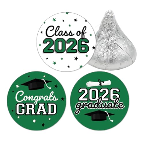 DISTINCTIVS Class of 2026 Graduation Candy Stickers for Chocolate Drops, Green Grad Party Favors - 216 Count