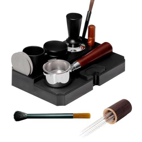 Wotendy Estación de Apisonamiento de Espresso, Tamper Station para Barista, Estación de Tamping de 51-58mm con Agitador de Café Espresso y Cepillo, Accesorios Cafe