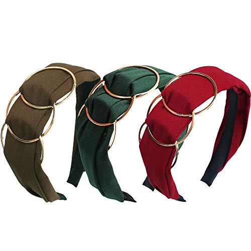 VELSCRUN 3 Pcs Womens Headbands Knotted Headbands for Women Wide Headbands for Women Thick Headbands for Women Elastic Hair Band Vintage Hairband Desiged with 3 Metal Ring