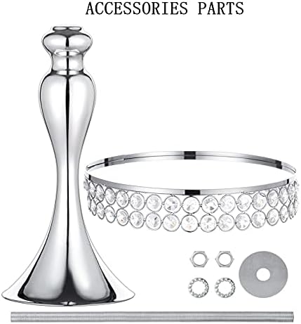 NUPTIO Mirror Stands for Cakes Silver: Wedding Cake Stand Dessert Display Plate Pedestal Metal with Crystal Beads for Birthday Baby Shower Party Cupcake Afternoon Tea Cakes Dessert Table, 25cm