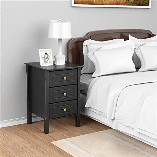 Yaheetech Tall Nightstand End Side Table with 3 Drawers Storage Cabinet for Bedroom, Set of 2, Black