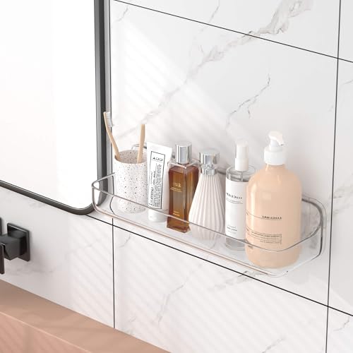 TZAMLI Shower Caddy Bathroom Shelves, No Drilling Self Adhesive Shelf Plastic Clear Shower Organizer, Wall Mounted Rack Inside Shelves for Bathroom Kitchen Storage - Image 4