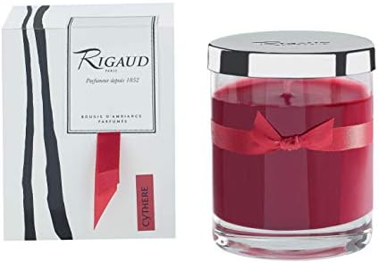 Rigaud Paris, Cythere, Bougie D'ambiance Parfumee, Medium Candle "Modele Complet" with Metal Silver Snuffer Lid, Red, 5.6 Oz, 60 Hour, Made in France