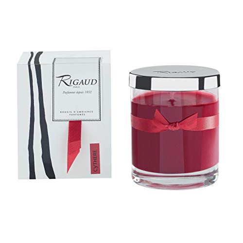Rigaud Paris, Cythere, Bougie D'ambiance Parfumee, Medium Candle "Modele Complet" With Metal Silver Snuffer Lid, Red, 5.6 Oz, 60 Hour, Made In France #TOP2