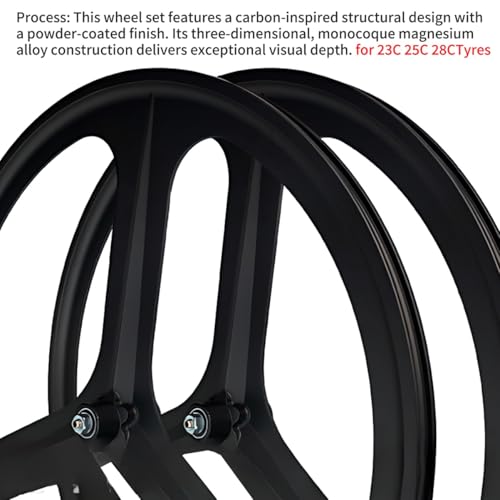 700C Fixed Gear Bike Wheelset 3 Spokes Track Bike Front Rear Wheels Magnesium Alloy V Brake Soild Axle 100/120MM Hubs for Signle Speed(Black,Front+Rear)