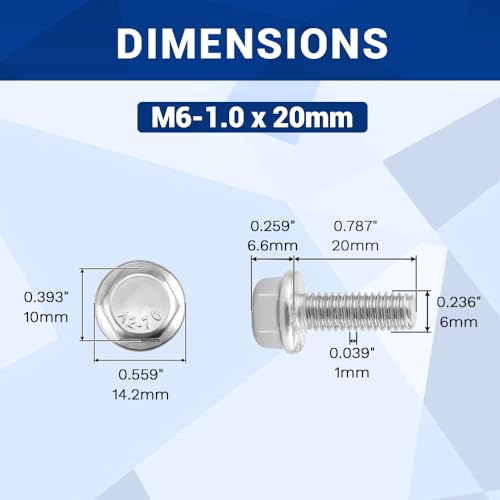 Image of M6-1.0 x 20mm Serrated Flange Hex Bolts + Flange Nut + Flat Washer + Lock Washer Combo Pack, 304 Stainless Steel 18-8, for Automotive & Machinery, 20 Sets