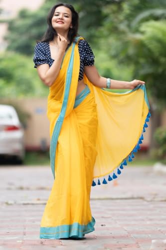 Image of Sudip callection Handloom Mul Cotton Saree for Women - Bottle Green with Pink Border Golden Zari Line & Tassel Pallu
