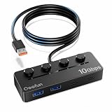 Qeefun USB ハブ スイッチ付き 2×USB-A + 2×USB-C usb 3.2 ハブ 電源付き 10Gbps高速データ転送 個別LED電源スイッチ 1.2mの延長ケーブル付き 外付けHDD/SSD MacBook Windows 在宅勤務 ゲーム用