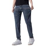 Men's Slim Fit Denim Pants Casual Tapered Leg Trousers with Large Multiple Pockets Modern Stretch Comfort Jeans(Blue, L)