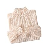 YEKEYI Spitzenoberteil für Damen, langärmelig, Stehkragen, durchsichtige Bluse, florales Spitzenoberteil, beige, S
