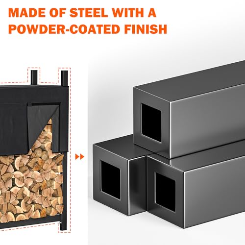 Ultrawall 4ft Heavy Duty Firewood Rack with Waterproof Cover, Freestanding Wood Log Holders for Firewood, Indoor/Outdoor Wood Storage Rack by Ultrawall - Image 5