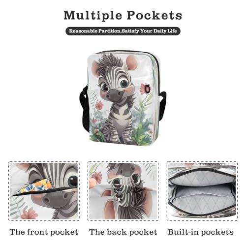Crossbody Bag Cute Zebra Flower Messenger Bag for Women Men Purse Shoulder Bag Satchel Bag with Adjustable Strap 214B92202