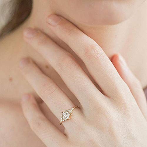 Chwlnjn 18K Gold Youth Girl Simple Diamond Ring Exquisite Princess Cut Zircon Ring Eternal Engagement Wedding Ring Stackable Diamond Ring Ladies Fashion Jewelry (9) #TOP4