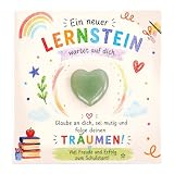 DINSAGE Glücksbringer Schulanfang 2026 – Lernstein Herz mit Mutmachkarte für Kinder, Einschulung Geschenk Junge & Mädchen, Schultüte Füllung, Mutstein zur Einschulung, Kleine Aufmerksamkeit (Grün)