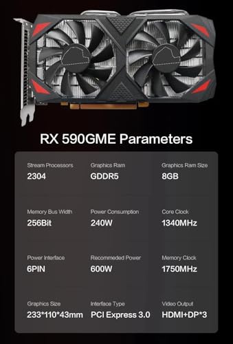 Image of JI,ESHUO RX590 8GB Graphics Card Radeon AMD Rx 590 256bit GDDR5 PCI e x16 2048sp Factory Customized for Gaming Office