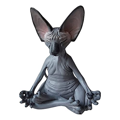 Lustige Meditieren Katze Deko Statue Sphynx Katzen Meditation Figuren Skulptur Mini Ornaments handgemachtes Sammler Meditierende Statuen aus Harz für Indoor Outdoor Haus Wohnzimmer Garten (Schwarz) Cover
