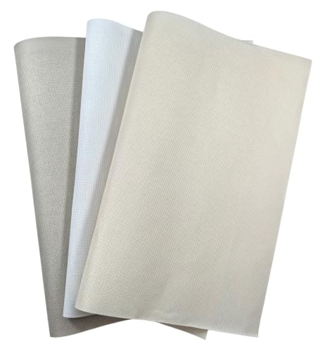 Image of KCS 3 pc of 15 inch x 18 inch(38cmx45cm) 16 Count Cross Stitch Cotton Aida Cloth Needlework Rolled Fabric Box,16CT,Pearl Grey+White+Ecru