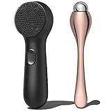 NågraCoola CLIE Silicone Face Scrubber, Facial Cleansing Brush, Rechargeable, Waterproof Face Scrub Brush for Deep Cleansing, Exfoliating, Massage, with Eye Roller, for Women and Men-Black