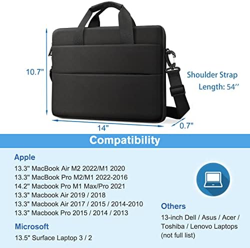 FINPAC Laptop Bag Carrying Case with Shoulder Strap, Computer Sleeve Protective Cover for Macbook Pro 14, Macbook Air/Pro 13 M2/M1, 13.5" Surface Laptop 3/4, 12.4" Surface Laptop Go 2/1, Black