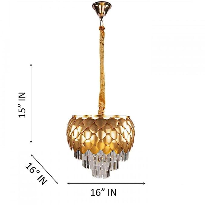 Image of Gold Crystal 400mm pineApple Chandelier Dining Room Chandelier Light fixtures Modern Chandeliers for Dining Room Small Pendant Light Fixture for Living Room Foyer Kitchen Island Entryway