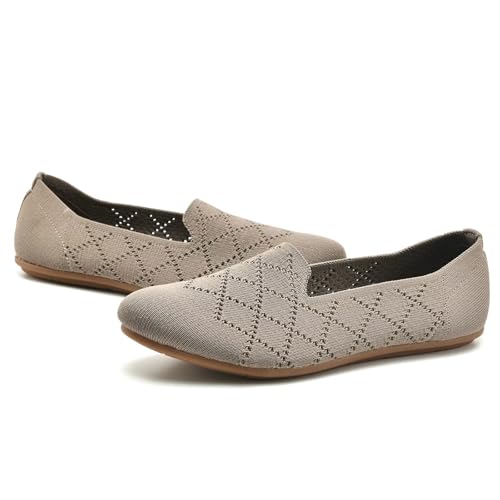 Image of poemlady Women's Ballet Flat Shoes Dress Shoes Knit Round Toe Slip On Ballerina Walking Flats Shoes for Woman Low Wedge Casual