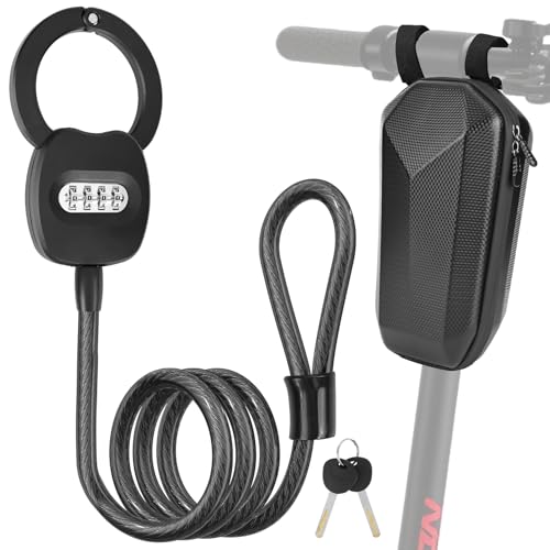 Gaethra Candado Patinete Electrico con Combinacion Código de 4 Cifras, 150CM Candado Bicicleta con Bolsa 4L, 12MM Thick Cable Lock High Security, E Scooter Lock para Bicicleta, Scooter, Motos