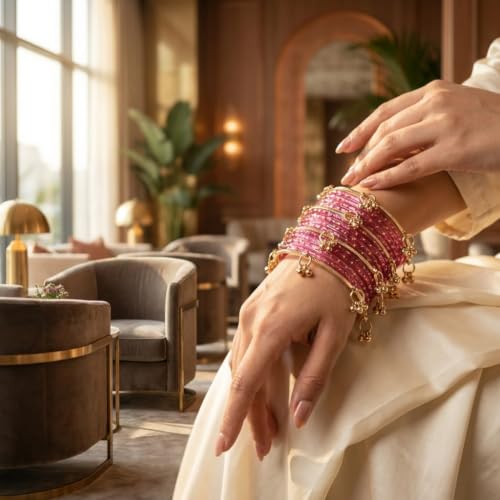 Nakabh Kashmiri Ghangharoo Glass Bangles Set for Women Pack of 16 - Image 6