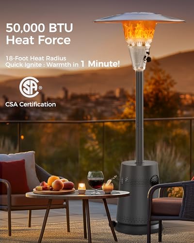 Mars Explo 50,000 BTU Patio Heater for Outdoor Use, Portable Propane Patio Heater with Wheels & Sandbox, Stainless Steel