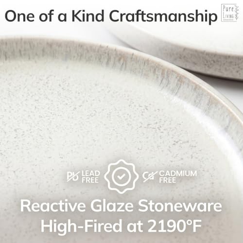Image of 36 Piece Stoneware Dinnerware Set for 12, Handmade Plates and Bowls Set | Reactive Glaze Coating, Dishwasher & Microwave Safe Dish Set, Chip & Scratch Resistant Dishware Set, Ibiza Light Beige