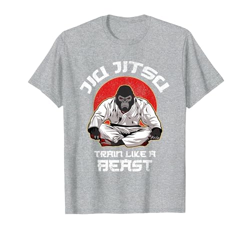 Image of Train Like a Beast Jiu Jitsu, Gorilla BJJ Grappling MMA T-Shirt, Men, Heather Grey, X-Large
