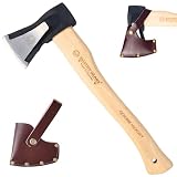 MASTIFF GEARS Wood Splitting Axe, 16.5 Inch/42cm 2.25lb/1kg, 1055 Carbon Steel Forged Camp Axe with American Hickory Handle, German DIN Certified, Genuine Leather Sheath for Firewood Camping Yard Work