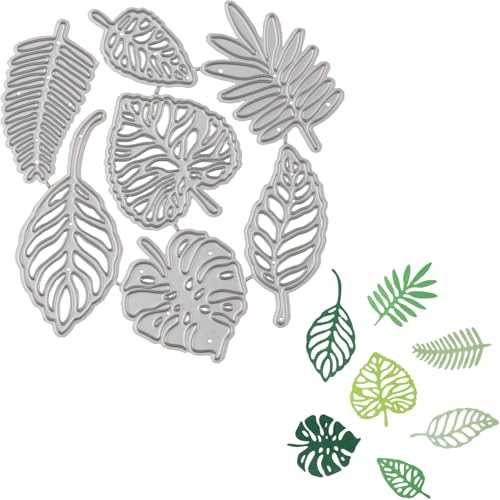 Kutyndrix Tropical Leaf Metal Cutting Dies 7-Piece Monstera Fern Foliage Die Cuts for Card Making Summer Botanical Scrapbooking DIY Paper Crafts