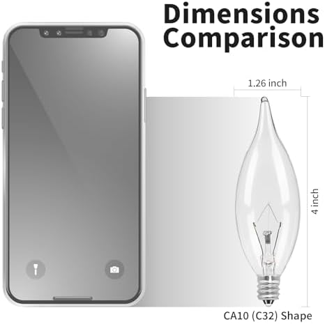 COLWATT 12팩 칸델라브라 전구 40W 웜 화이트 2500K, 380루멘 캔들 샹들리에 전구, 천장 팬, 펜던트 또는 실외용, CA10 투명 타입 B E12 베이스 조도 조절 가능 — 사진 2
