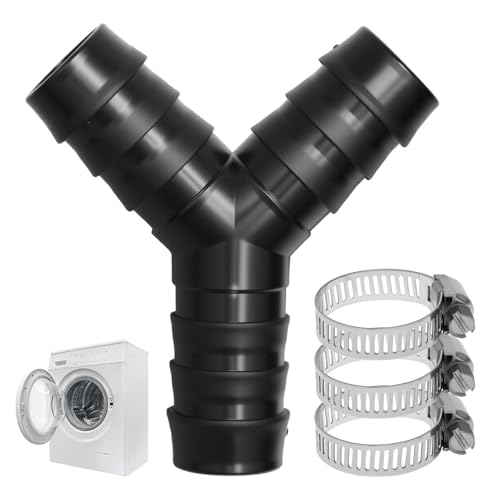 Distribuidor en Y de 2 Vías Mangueras de Desagüe de Lavadoras y Lavavajillas, Doble Toma Lavadora con 3 Abrazaderas de Manguera Resistente a Temperatura für Geschirrspüler Trockner Gärten (Schwarz)
