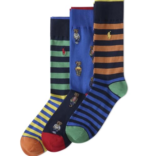 Image of POLO RALPH LAUREN Men's Mini Bear & Stripe Socks Gift Box 3 Pairs